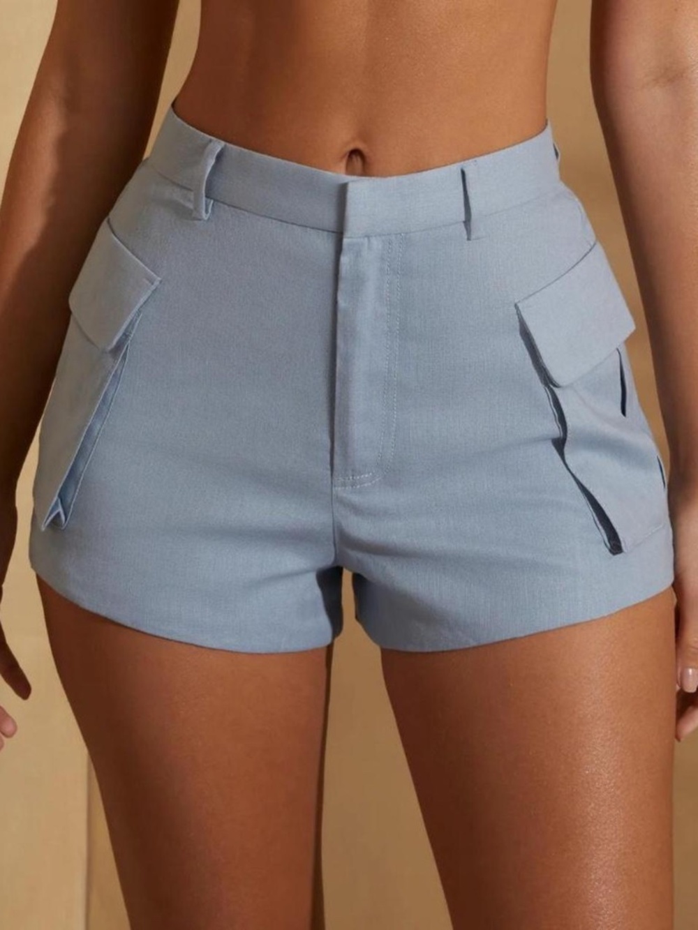 Oh Polly High Waisted Linen Shorts Blue